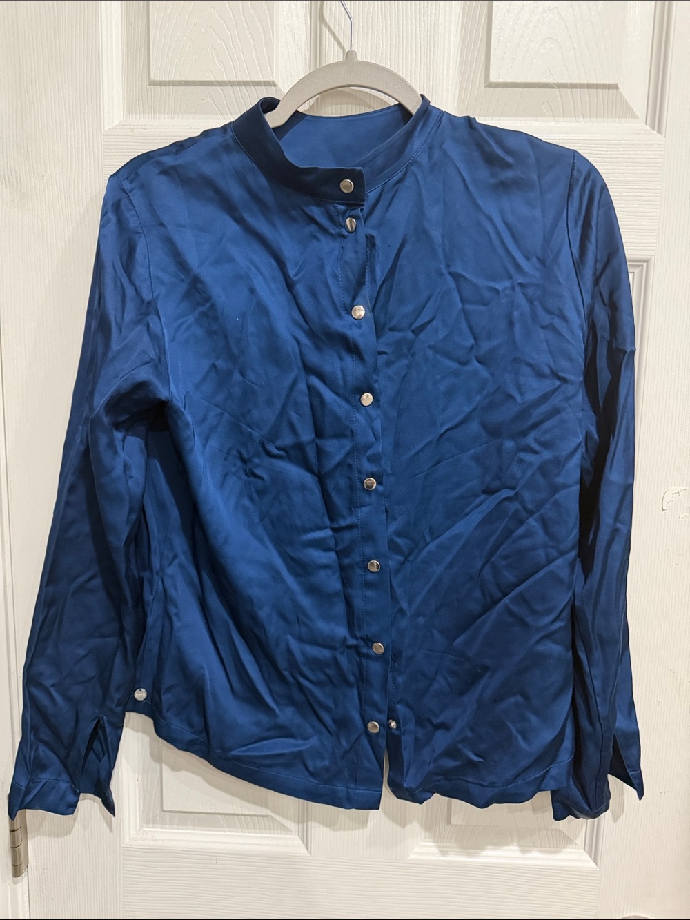 Scotch & Soda Women's Blue Button-Front Mandarin Collar Shirt Small